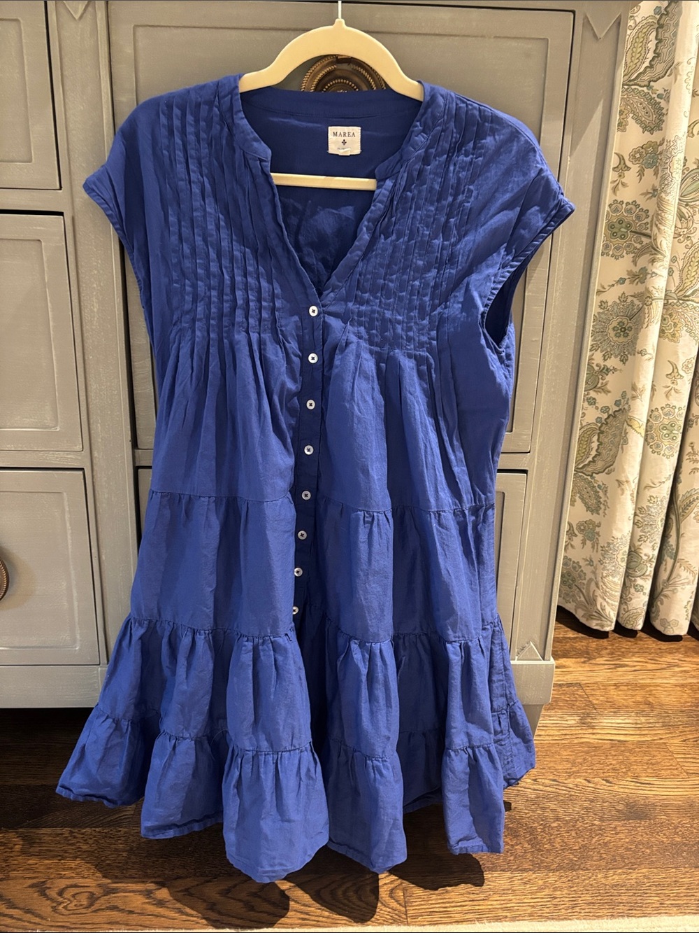 MAREA Blue Tiered Button-Front Mini Dress
